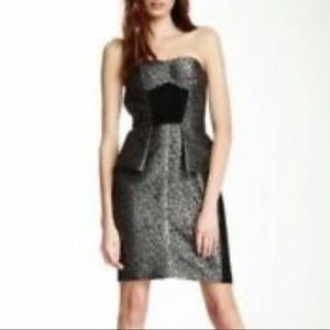 YOANA BARASCHI | Strapless Peplum Metallic Cocktail Dress